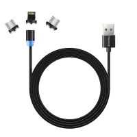 Дата кабель USB 2.0 AM to Lightning + Micro 5P + USB-C 1.0m Magnet only charge ColorWay (CW-CBUU020-BK) - 1