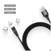 Дата кабель USB 2.0 AM to Lightning + Micro 5P + USB-C 1.0m Magnetic ColorWay (CW-CBUU038-BK) - 9