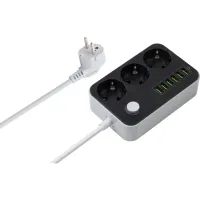 Мережевий фільтр живлення ColorWay CW-CHЕ36B, 3 розетки/6USB Black 1.8M (CW-CHE36B) - 1