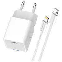 Зарядний пристрій ColorWay C101D GaN Mini 20W PD PPS USB-C + cable USB-C to Lightning white (CW-CHS059PDL-WT) - 2