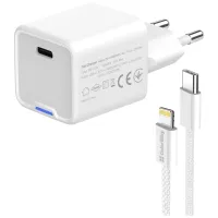 Зарядний пристрій ColorWay C101D GaN Mini 20W PD PPS USB-C + cable USB-C to Lightning white (CW-CHS059PDL-WT) - 5