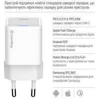 Зарядний пристрій ColorWay C101D GaN Mini 20W PD PPS USB-C + cable USB-C to Lightning white (CW-CHS059PDL-WT) - 9
