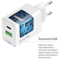 Зарядний пристрій ColorWay C101E GaN Mini 45W PD PPS USB-C + USB-A QC4.0 white (CW-CHS060PD-WT) - 8