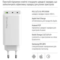 Зарядний пристрій ColorWay C101B GaN Mini 100W PD PPS 2xUSB-C + USB-A white (CW-CHS061PD-WT) - 9