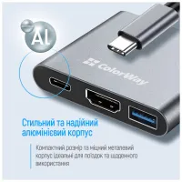Концентратор ColorWay USB-C 3-in-1 USB 3.0 + HDMI 4K + USB-C PD100W (CW-HUB08) - 12