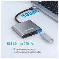 Концентратор ColorWay USB-C 3-in-1 USB 3.0 + HDMI 4K + USB-C PD100W (CW-HUB08) - 9