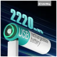 Акумулятор ColorWay AA USB-С 2220 mAh 1.5V (2шт) (Li-Polymer) (CW-UBAA-10) - 4