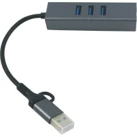 Концентратор USB 3.0 Type-C/Type-A to RJ45 Gigabit Lan, 3*USB 3.0, cable 13 cm Dynamode (DM-AD-GLAN-U3) - 3
