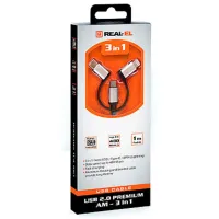Дата кабель USB 2.0 AM to Lightning + Micro 5P + USB-C 1.0m black REAL-EL (EL123500035) - 3