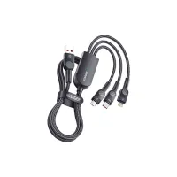 Дата кабель USB 2.0 AM to Lightning + Micro 5P + Type-C 1.2m 66W black Essager (EXCMTL-XJ01) - Зображення 1