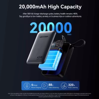 Батарея універсальна Vention 20000 mAh 45W Mini with Built-in USB-C Cable Gray (FHGH0) - Image 8