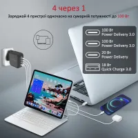 Зарядний пристрій Promate 100W 3xUSB-C + USB-A (ganport4-100pd.black) - 5