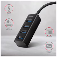 Концентратор AXAGON USB 3.1 to 4xUSB 3.0 1.2m black (HUE-M1AL) - Image 2