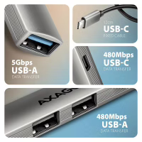 Концентратор AXAGON USB-C to 1xUSB-A 5Gbps + 2xUSB-A 480Mbps + 1xUSB-C 480Mbps 0.12m aluminum (HUE-STC) - Image 4