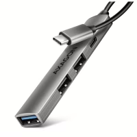 Концентратор AXAGON USB-C to 1xUSB-A 5Gbps + 2xUSB-A 480Mbps + 1xUSB-C 480Mbps 0.12m aluminum (HUE-STC) - Image 1