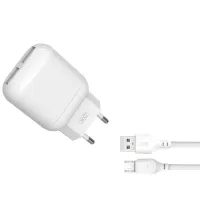 Зарядний пристрій XO 2xUSB 2.4A + cable USB to Micro 5P white (L78-M-WH) - 1