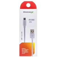 Дата кабель USB 2.0 AM to Micro 5P 2.5m white Grand-X (PM025W) - 3