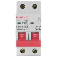 Автоматичний вимикач E.NEXT 2-п e.mcb.stand. 16А C ( 4,5кА) (s002017) - 2