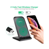 Зарядний пристрій Choetech 15W Fast Wireless Charging Stand 2coils black (T555-F-BK) - 6