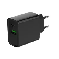 Зарядний пристрій Gembird 1xUSB-A + 1 Type-C (PD20Вт + QC3.0 18Вт) black (TA-UC-PDQC20-01-BK) - 1