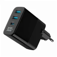 Зарядний пристрій Gembird 2хUSB-A (QC3.0 18W) + 1хType-C (PD20W) LCD black (TA-UC-PDQC30LCD-BK-02) - 3