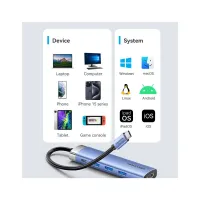 Концентратор VENTION USB 3.1 Type-C to HDMI/USB 3.0x3/PD 100W Blue Aluminum Alloy Hub 5-in-1 (TGESB) - 10