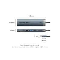 Концентратор Vention USB-C 7-in-1 USB-C PD + USB 3.2 + USB 3.0 + USB 2.0 + RJ45 + SD/TF + HDMI 0.15m (TGUHB) - Изображение 11