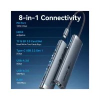 Концентратор Vention USB-C 7-in-1 USB-C PD + USB 3.2 + USB 3.0 + USB 2.0 + RJ45 + SD/TF + HDMI 0.15m (TGUHB) - Изображение 3