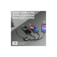 Дата кабель USB-C to Lightning 1.1m 27W + USB-C 60W + Micro USB TrioCord-R black Promate (triocord-r.black) - 6