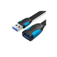 Дата кабель USB 3.0 AM/AF 2.0m flat black Vention (VAS-A13-B200) - Зображення 1