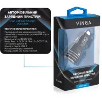 Зарядний пристрій Vinga Dual USB Car Charger aluminium 15.5W Max (VCCAABK) - 3