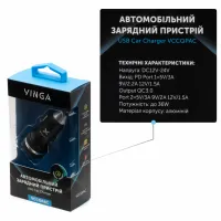 Зарядний пристрій Vinga QC3.0 + PD Quick Car Charger aluminium 36W Max black (VCCQPAC) - 6