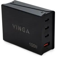 Зарядний пристрій Vinga GaN 100W PD+QC 3C1A ports 1.2m Wired Charger (VCPCH100CB) - 1