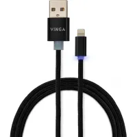 Дата кабель USB 2.0 AM to Lightning 1m LED black Vinga (VCPDCLLED1BK) - 1
