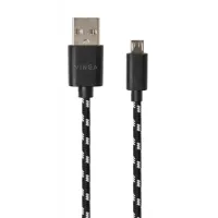 Дата кабель USB 2.0 AM to Micro 5P 2color nylon 1m black Vinga (VCPDCMBN31BK) - 2