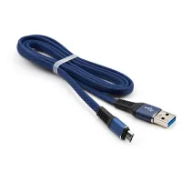 Дата кабель USB 2.0 AM to Micro 5P 1m flat nylon blue Vinga (VCPDCMFNB1B) - Зображення 3