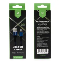 Дата кабель USB 2.0 AM to Micro 5P 1m flat nylon blue Vinga (VCPDCMFNB1B) - Зображення 4