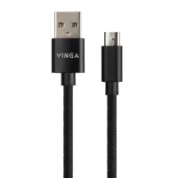 Дата кабель USB 2.0 AM to Micro 5P 1m nylon black Vinga (VCPDCMNB1BK) - 2