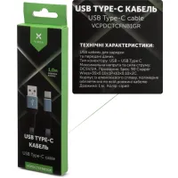 Дата кабель USB 2.0 AM to USB-C 1.0m flat nylon gray Vinga (VCPDCTCFNB1GR) - 4