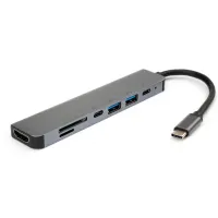 Концентратор Vinga Type-C to 4K HDMI+2*USB3.0+SD+TF+PD+USB-C 3.1 Gen1 aluminium (VCPHTC7AL) - 1