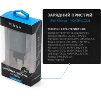 Зарядний пристрій Vinga 2xUSB-C PD30W + USB-A QC30W Display 30W Max (VCR30ACCDB) - 5