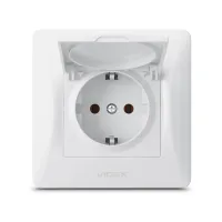 Розетка Videx BINERA 1ая із заземленням і кришкою (VF-BNSK) - 1