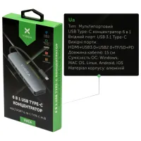 Концентратор Vinga USB Type-C 3.1 to HDMI+USB3.0+USB 2.0+SD/microSD+PD 6in1 (VHC6) - 4