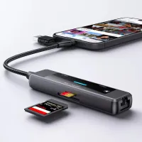 Концентратор XoKo USB-C 5-in-1 USB 3.0 + USB 2.0 + SD/TF + RJ45 100Mbps silver (XK-AC-350) - 7