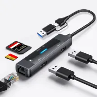 Концентратор XoKo USB-C 5-in-1 USB 3.0 + USB 2.0 + SD/TF + RJ45 100Mbps silver (XK-AC-350) - 10