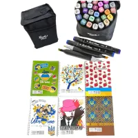 Набір маркерів Touch двосторонніх скетч маркерів 36 шт в чохлі + блокнот А5 (40 арк) в асортименті для дівчаток (XK-MRK-GRL) - Зображення 1