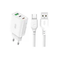 Зарядний пристрій XO L101 PD + QC3.0 (1USB/2Type-C/20W) + USB - MicroUSB White (XO-L101-WH) - 1