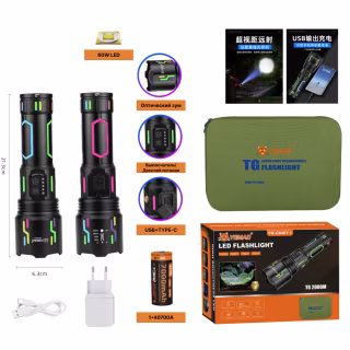 Ручной фонарь YEMAO M-G640Y-1, 4000LM, 60W LED, 1*32700 аккум, TYPE-C