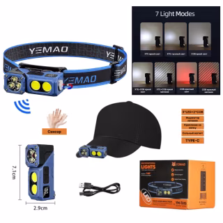 Налобный фонарь YEMAO YM-T615, 500LM, (White+Red), Сенсор, ЗУ Type-C