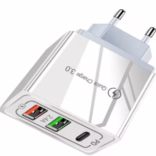 Мережевий зарядний пристрій 2.4 A 20W QC3.0 USB Fast Charger 3.0 + USB 2.4 A + PD 2.1 A White